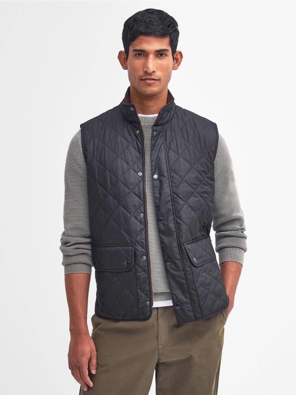Barbour Black Quilted Snap-Front Vest
